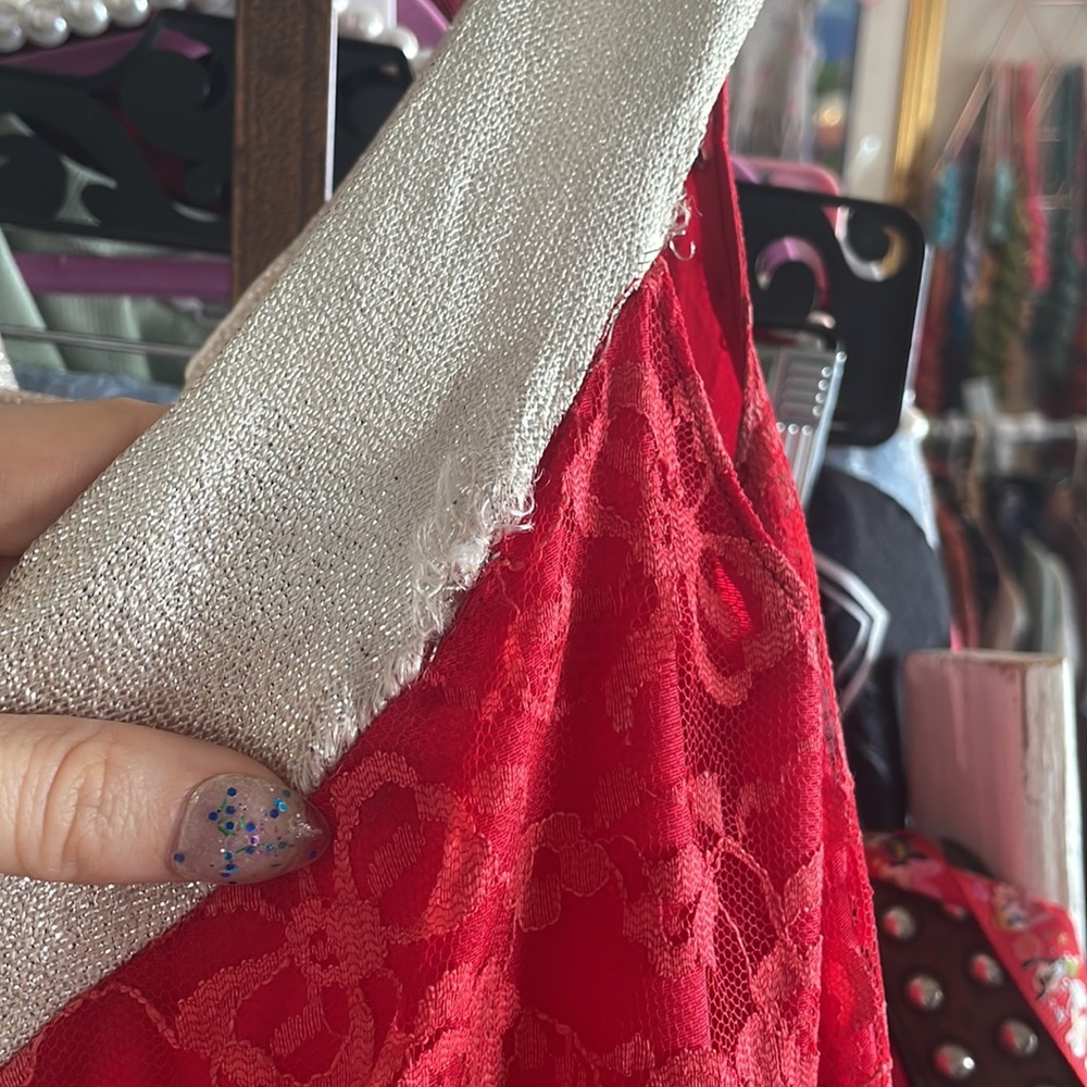 GIFTED 1950’a Vintage Red Southern Belle Ball Gown Red Lace Bows Maxi Dress - Picture 14 of 17
